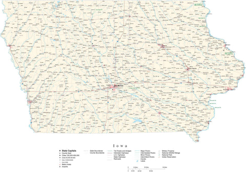 Detailed Iowa Cut-Out Style Digital Map with County Boundaries, Cities, Highways, and more