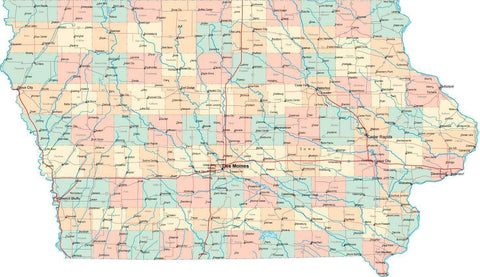 Iowa State Map - Multi-Color Style - Fit Together Series