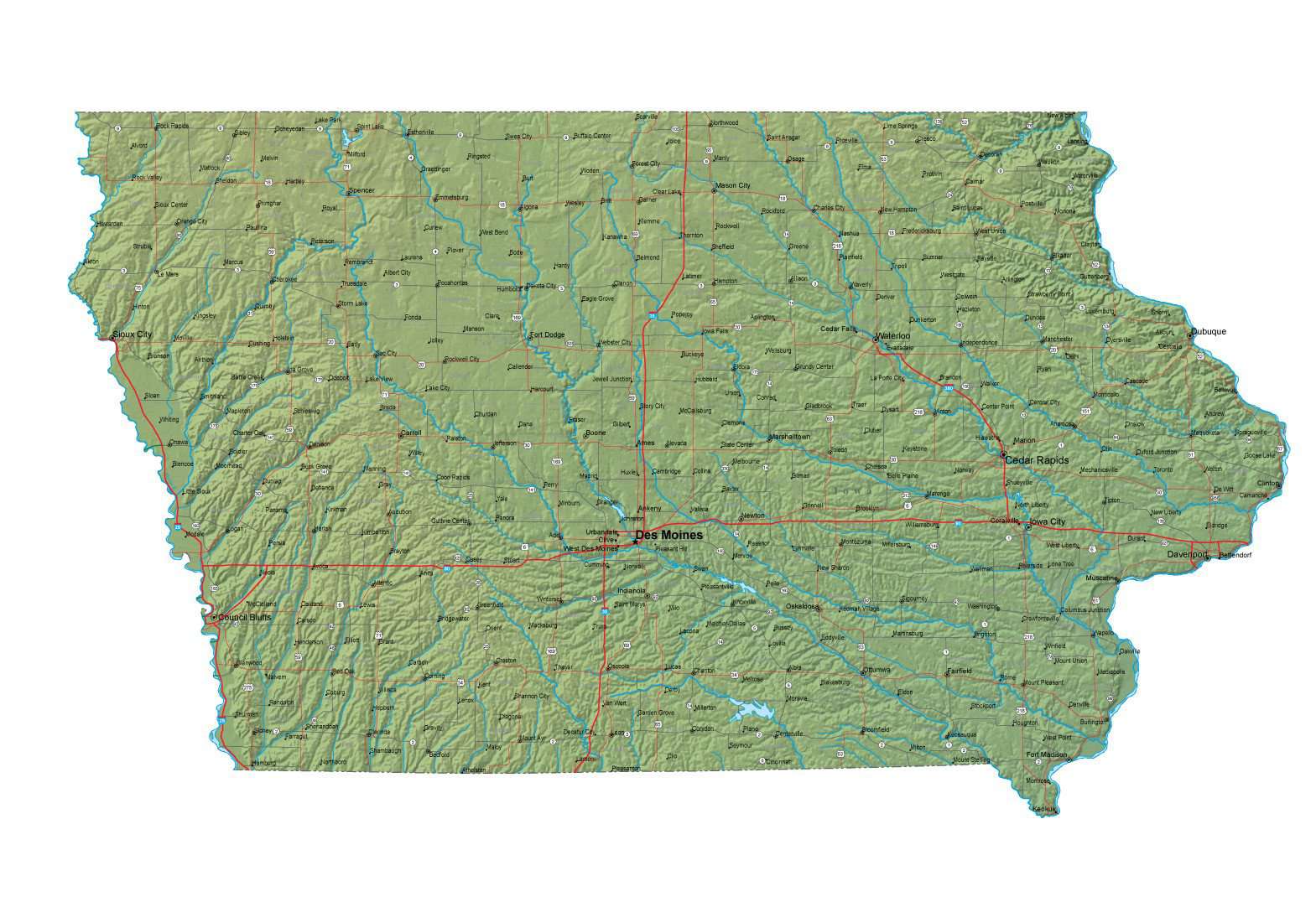 Iowa Terrain map in Fit Together style with Terrain IA-USA-852122
