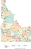 Idaho State Map - Multi-Color Cut-Out Style - with Counties, Cities, County Seats, Major Roads, Rivers and Lakes