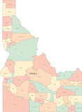 Multi Color Idaho Map with Counties and County Names