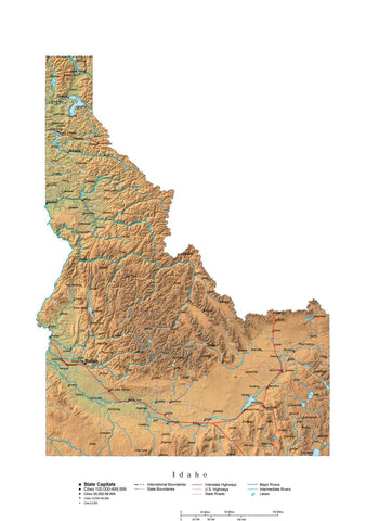 Digital Idaho State Illustrator cut-out style vector with Terrain ID-USA-241999
