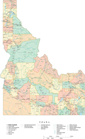 Detailed Idaho Cut-Out Style Digital Map with Counties, Cities, Highways, and more