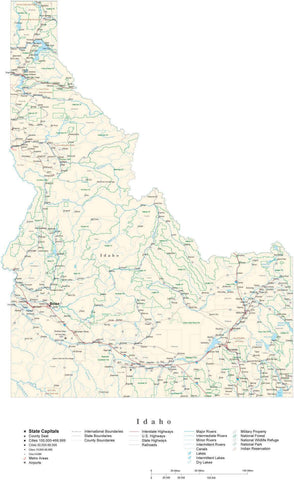 Detailed Idaho Cut-Out Style Digital Map with County Boundaries, Cities, Highways, and more