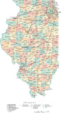 Illinois State Map - Multi-Color Cut-Out Style - with Counties, Cities, County Seats, Major Roads, Rivers and Lakes