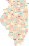 Multi Color Illinois Map with Counties, Capitals, and Major Cities