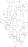 Digital IL Map with Counties - Black & White