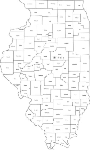 Digital IL Map with Counties - Black & White