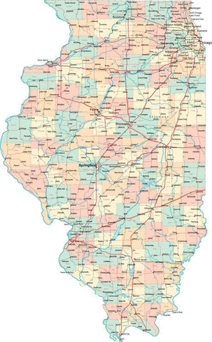 Illinois State Map - Multi-Color Style - Fit Together Series