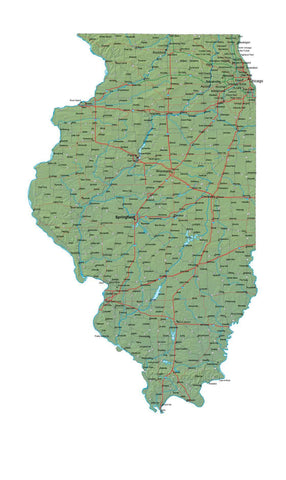 Digital Illinois map in Fit Together style with Terrain IL-USA-852140