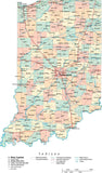Indiana State Map - Cut Out Style - with Counties, Cities, Major Roads, Rivers and Lakes from Map - Cut Out Style