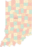 Multi Color Indiana Map with Counties and County Names