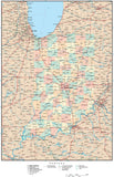 Indiana Map with Counties, Cities, Major Roads, Rivers and Lakes from Map Resources