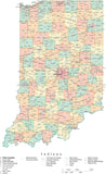 Detailed Indiana Cut-Out Style Digital Map with Counties, Cities, Highways, and more