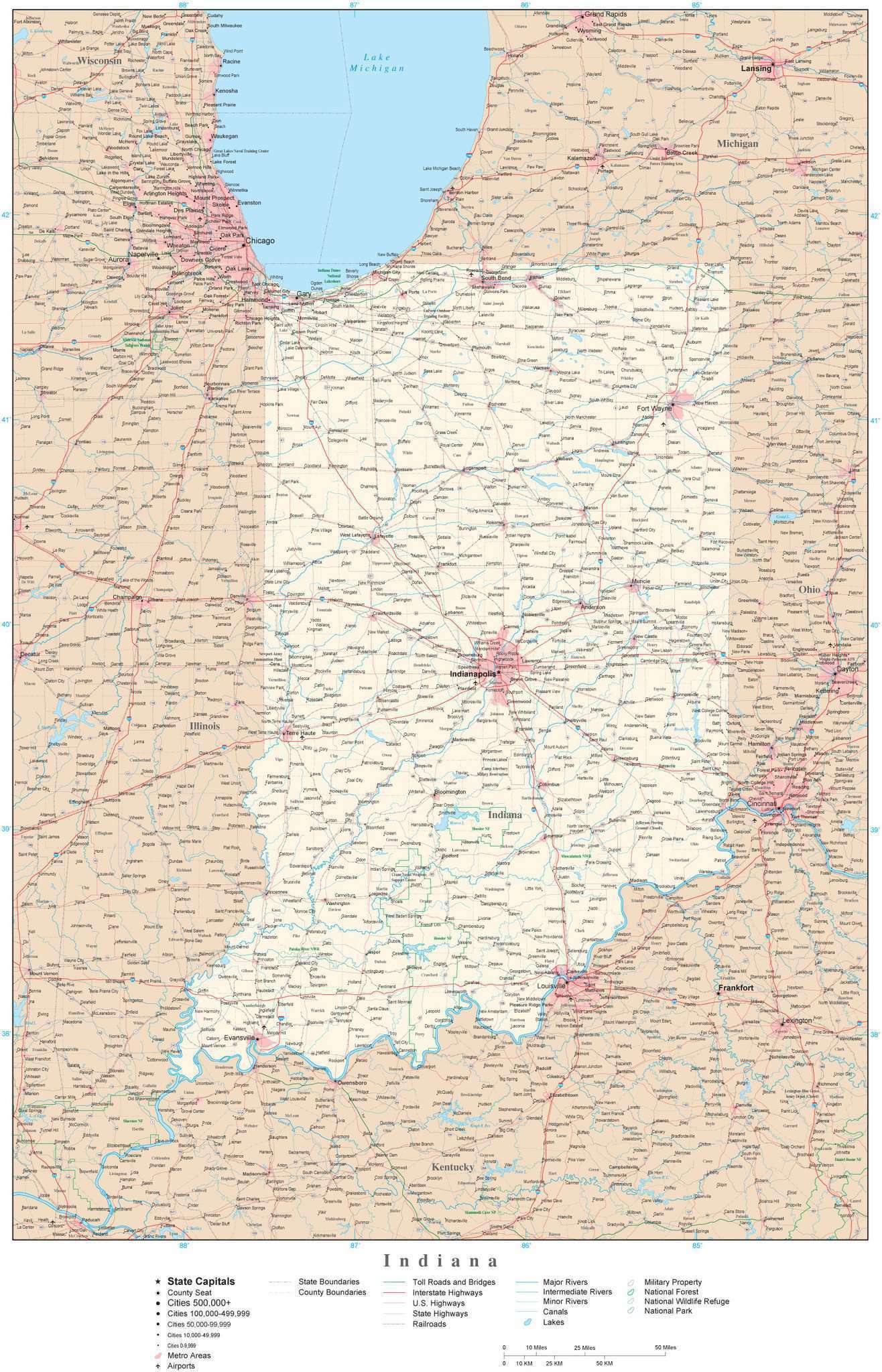 Indiana Basic Map Indiana Detailed Map in Adobe Illustrator vector format. Detailed ...