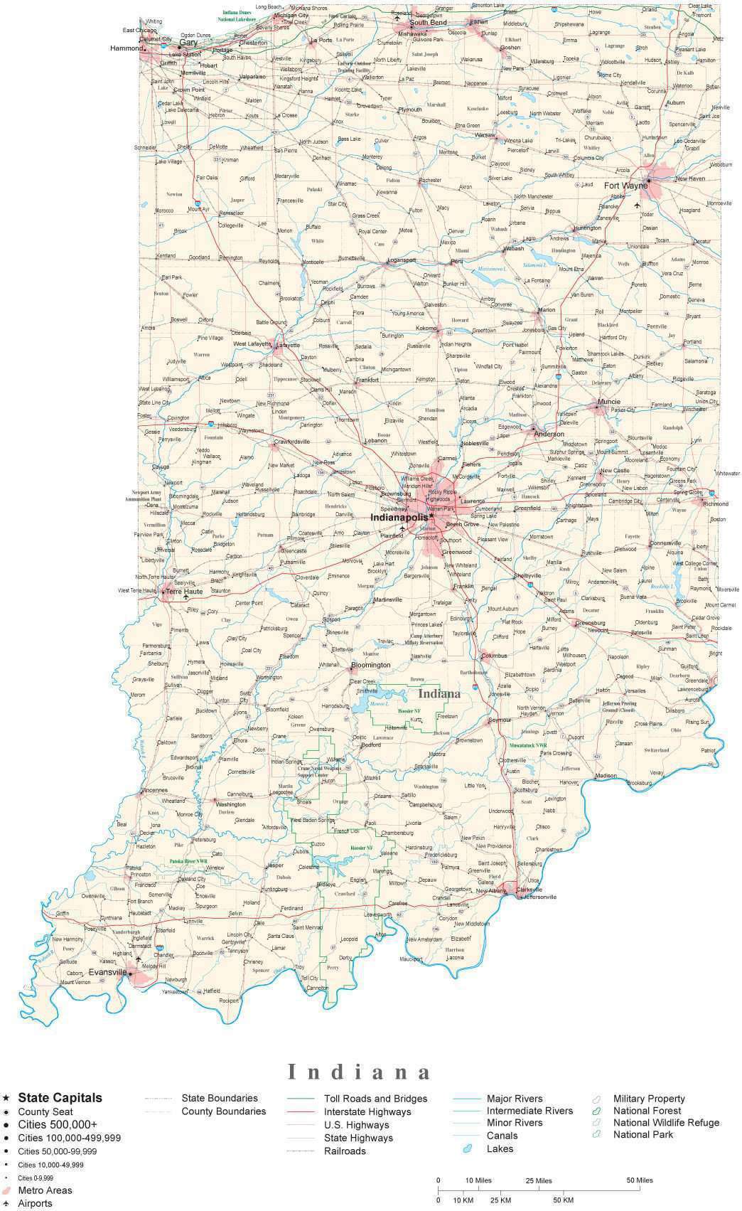 Indianamap Editable Free Indiana Detailed Cut-Out Style State Map in Adobe Illustrator Vector ...
