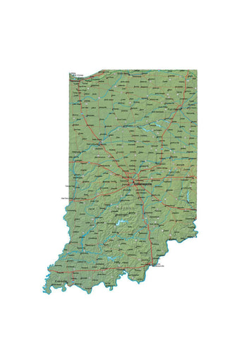 Digital Indiana map in Fit Together style with Terrain IN-USA-852114