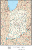 Indiana Map with Capital, County Boundaries, Cities, Roads, and Water Features