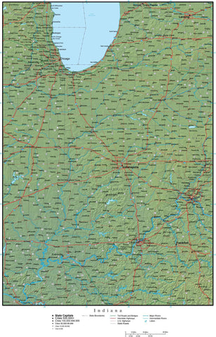 Digital Indiana Terrain map in Adobe Illustrator vector format with Terrain IN-USA-942211