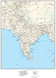 Southern Asia Map with Country Boundaries Capitals Cities Roads and Water Features