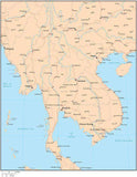 Single Color Indochina Map with Countries, Capitals, Major Cities and Water Features