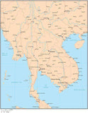 Single Color Indochina Map with Countries, Capitals, Major Cities and Water Features