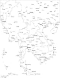 Black & White Indochina Map with Countries, Capitals and Major Cities - INDOCH-533887