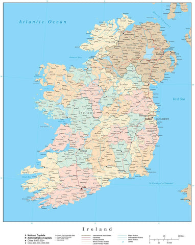 High Detail Ireland map in Adobe Illustrator vector format