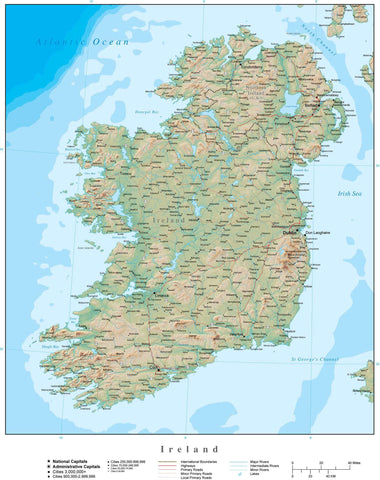 Digital Poster Size Ireland Terrain map in Adobe Illustrator vector format with Terrain IRL-XX-395352