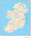 Ireland Digital Vector Map with County Areas and Capitals