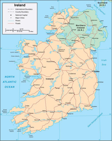 Digital Ireland map in Adobe Illustrator vector format