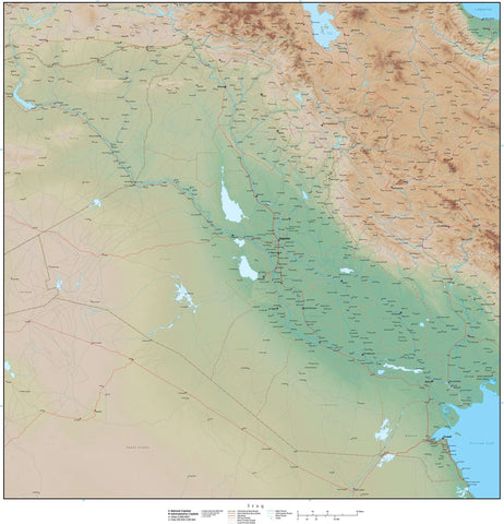 High Detail Iraq Map Plus Terrain - 25 inches by 25 inches