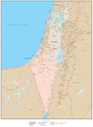 Poster Size Israel with Internal Administrative Divisions