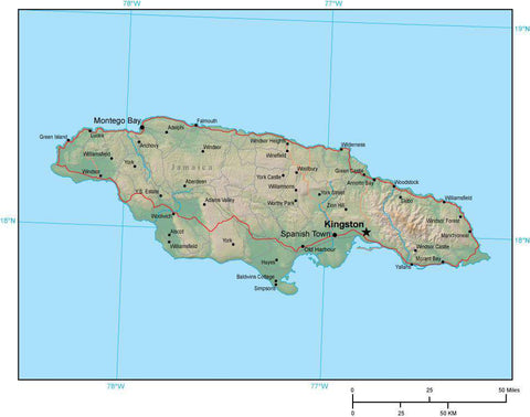 Jamaica Map plus Terrain