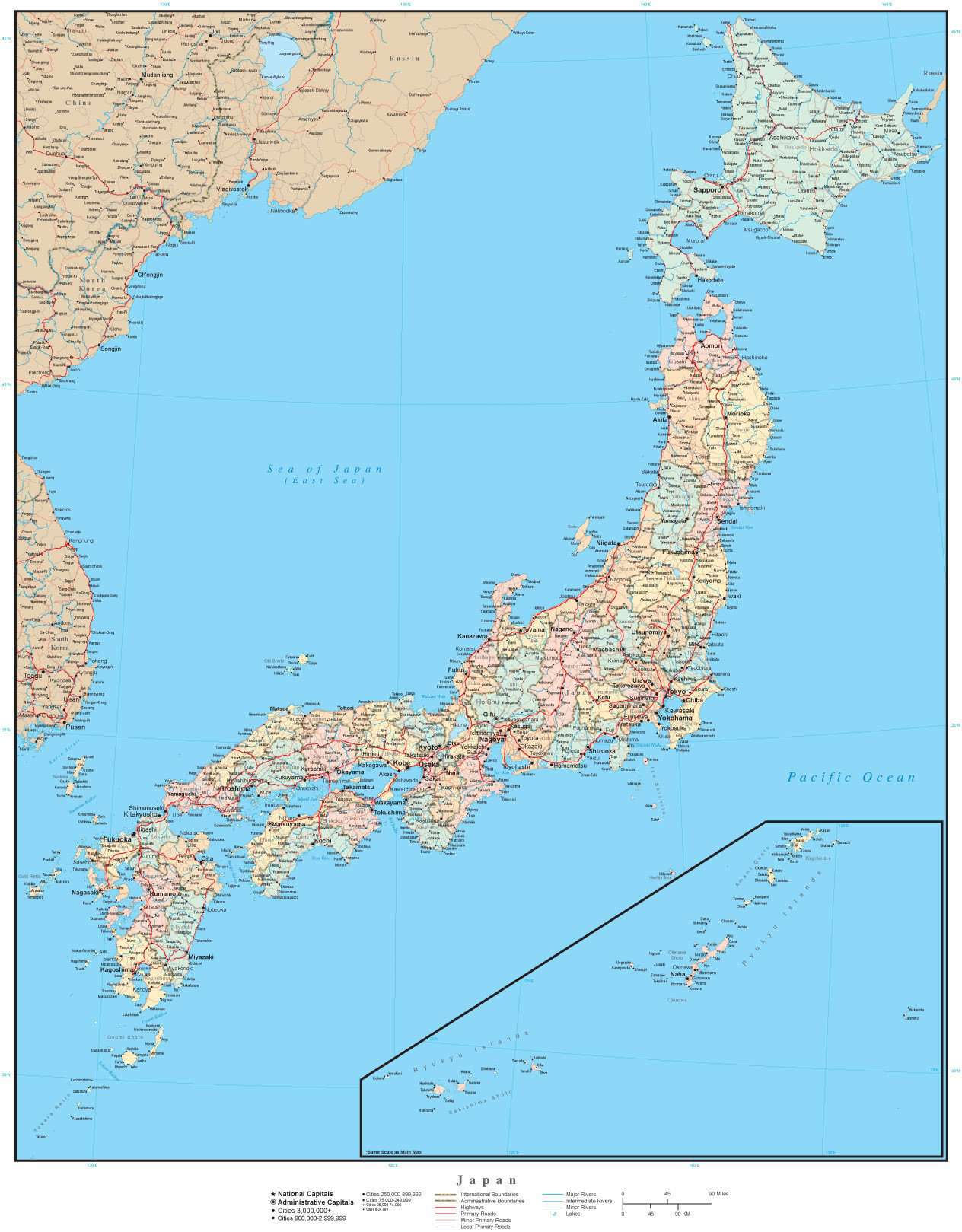 Japan Map Computer Japan Digital Vector Map - High Detail with Prefectures