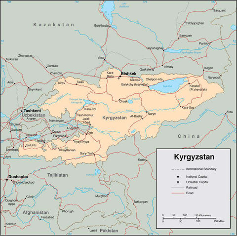Digital Kyrgyzstan map in Adobe Illustrator vector format