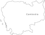 Digital Black & White Cambodia map in Adobe Illustrator EPS vector format