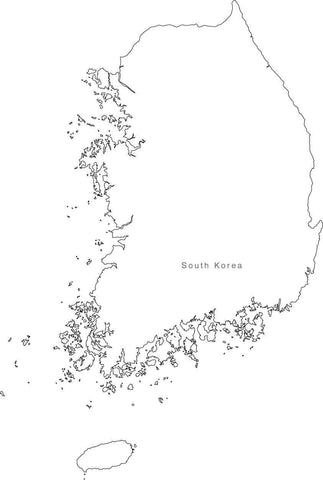 Digital Black & White South Korea map in Adobe Illustrator EPS vector format