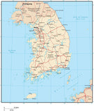 Digital South Korea map in Adobe Illustrator vector format