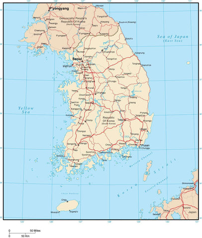 Digital South Korea map in Adobe Illustrator vector format