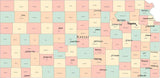Multi Color Kansas Map with Counties, Capitals, and Major Cities