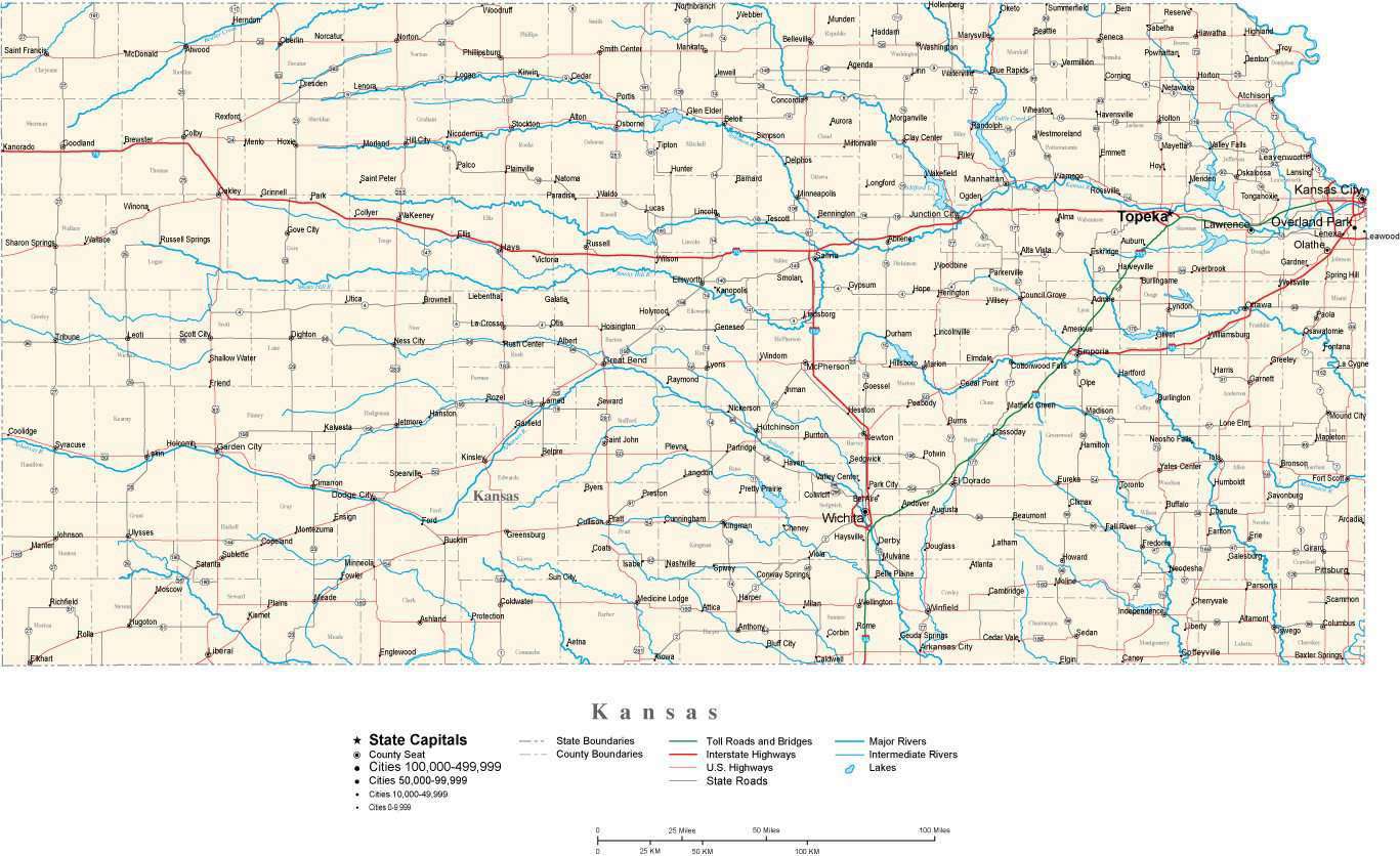 K State Map Large Detailed Roads And Highways Map Of Kansas State With Cities