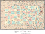 Kansas Map with Counties, Cities, County Seats, Major Roads, Rivers and Lakes