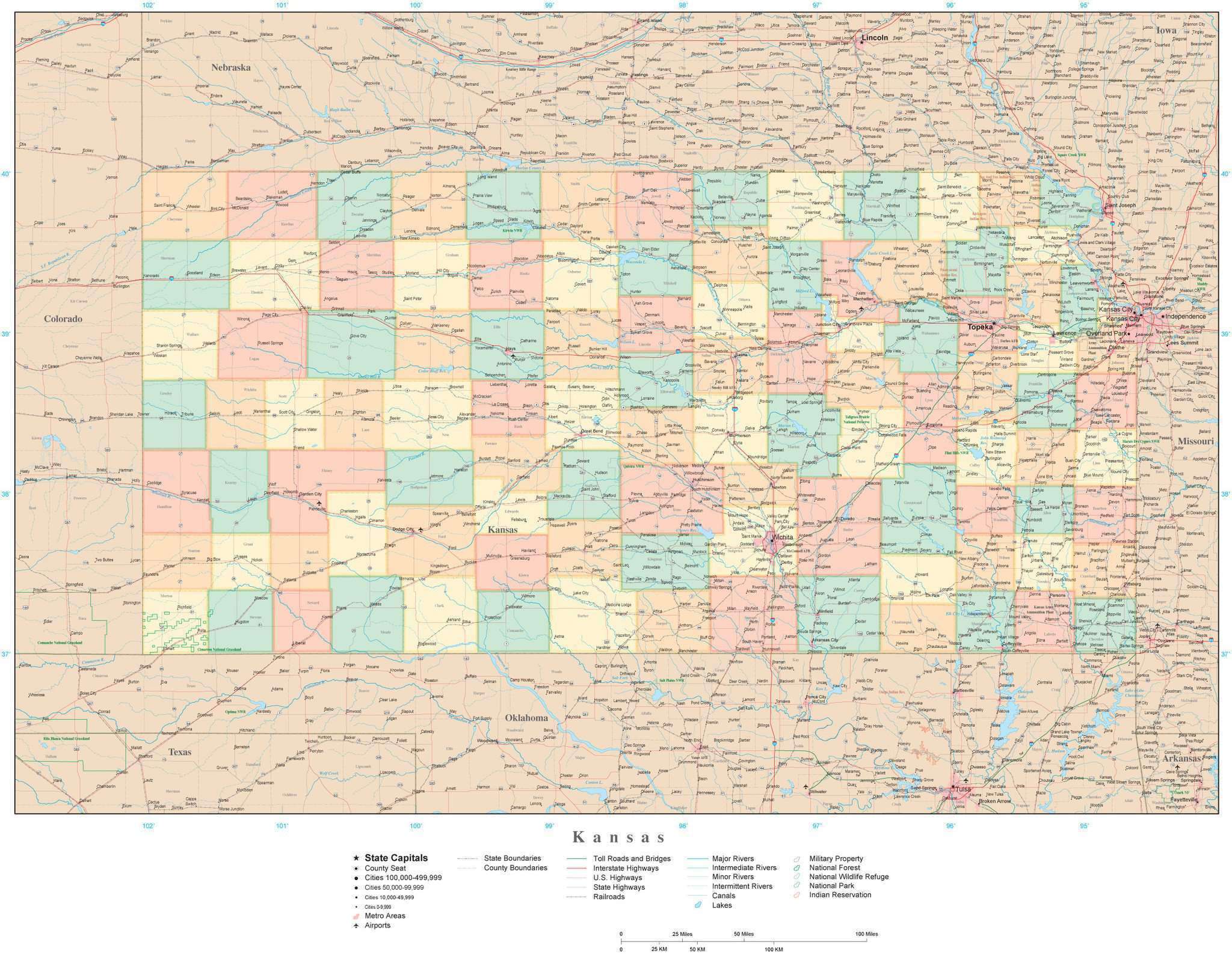 Basic Kansas Map Kansas State Map in Adobe Illustrator Vector Format. Detailed, editable ...