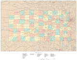 Detailed Kansas Digital Map with Counties, Cities, Highways, Railroads, Airports, and more