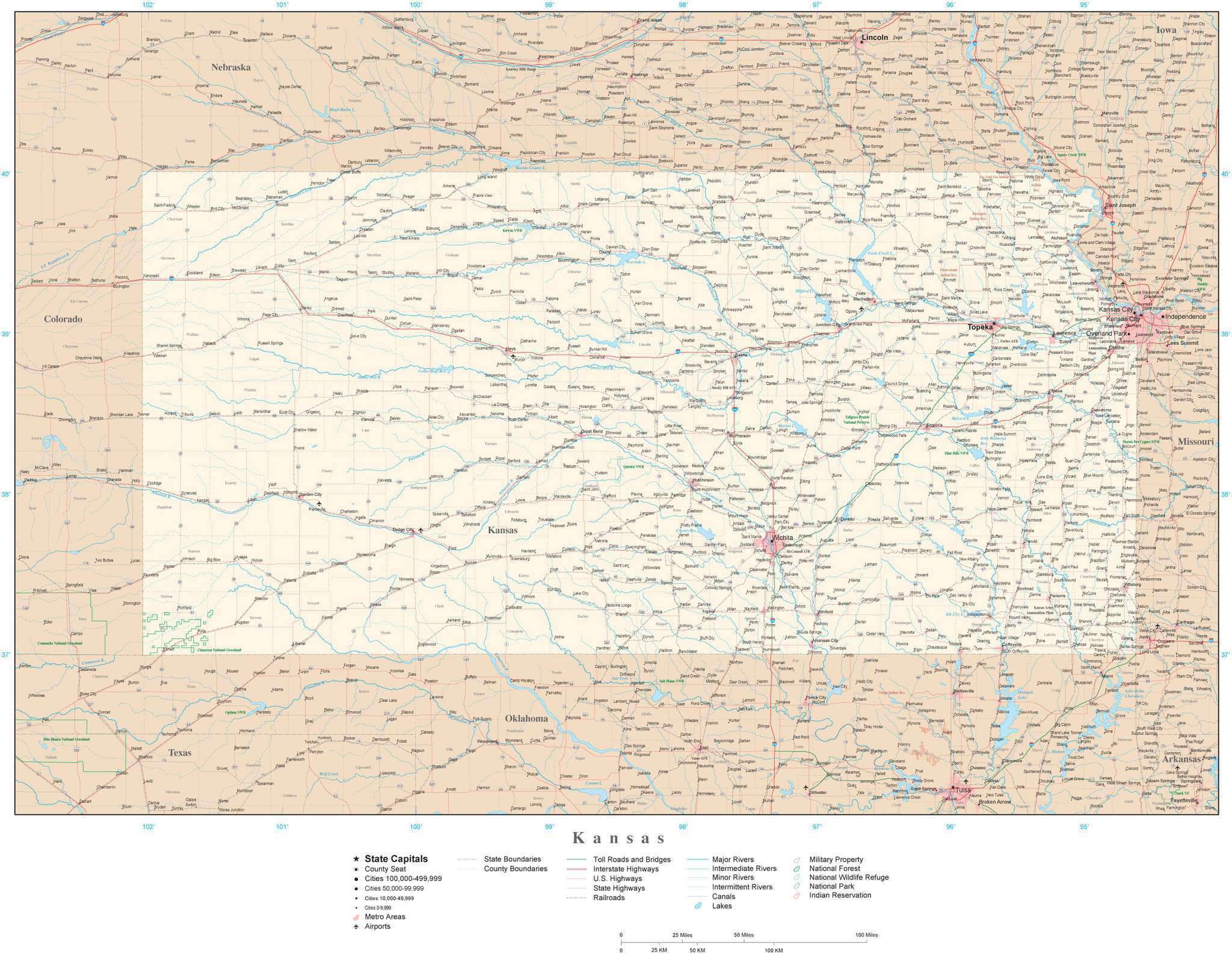 Basic Kansas Map Kansas Detailed Map in Adobe Illustrator vector format. Detailed ...
