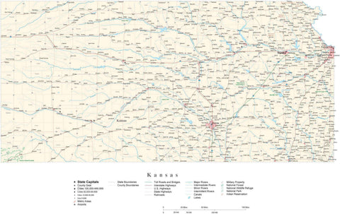 Detailed Kansas Cut-Out Style Digital Map with County Boundaries, Cities, Highways, and more