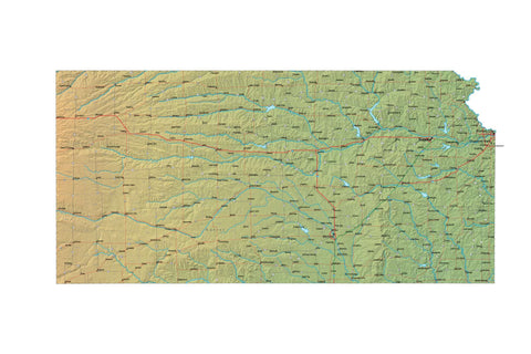 Digital Kansas map in Fit Together style with Terrain KS-USA-852116