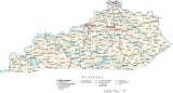 Kentucky Map - Cut Out Style - with Capital, County Boundaries, Cities, Roads, and Water Features