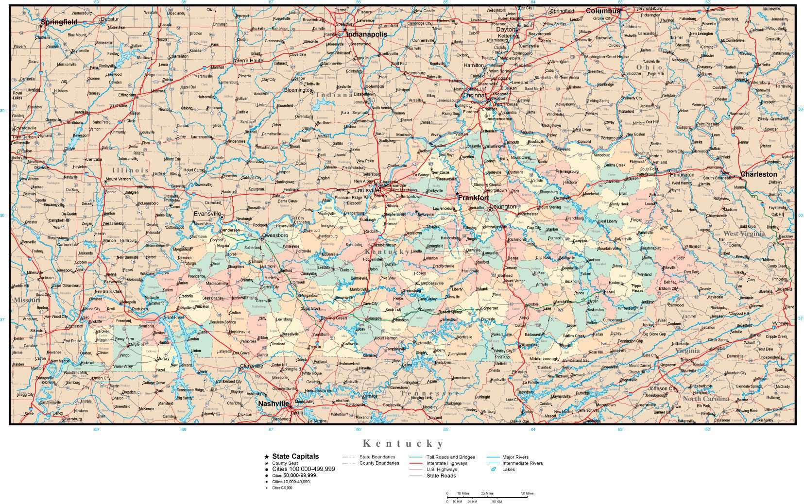 Printable Kentucky Map With Cities